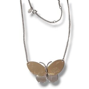 Avon Butterfly Necklace Gold Silver Tone 16in Vintage Signed Pendant